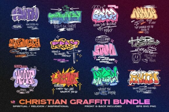 Christian Graffiti T-shirt Designs Set: Bold Graphics for Local Business Branding